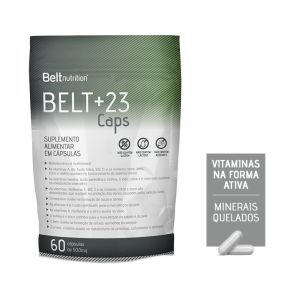 Belt +23 Caps da Belt Nutrition é um suplemento alimentar em cápsulas gelatinosas duras  que tem suas vitaminas na forma ativa e minerais quelados, o Caps é uma embalagem econômica do Belt+23 Soft a diferença dos dois é seu custo benefício da embalagem e 