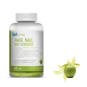Hair,Nail and Skin gummy da Belt Nutrition é um suplemento alimentar em forma de pastilha de goma de vitaminas e minerais, que auxilia no crescimento de cabelos e unhas e cada embalagem vem 60 gomas mastigáveis.