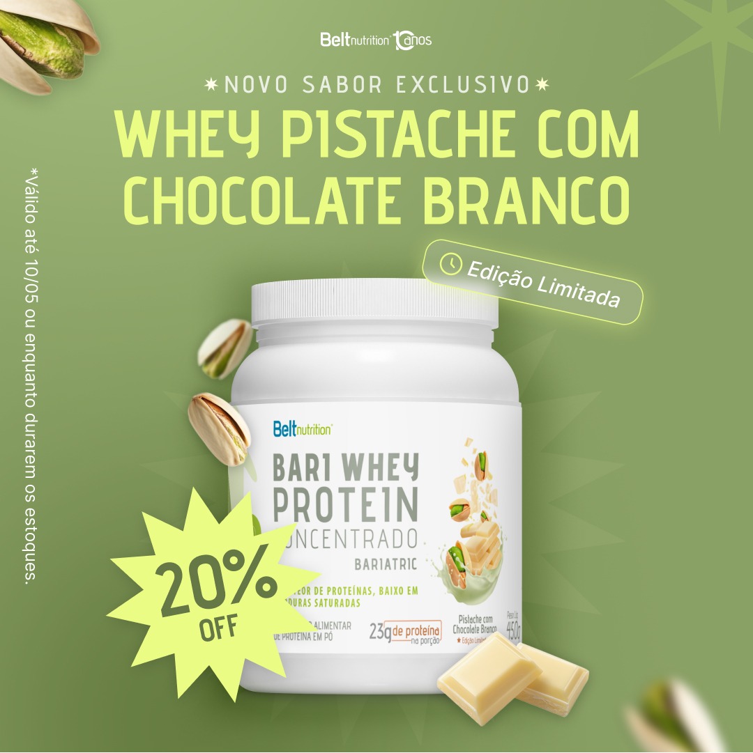 Bari Whey Protein Pistache com Chocolate Branco em promoção - lançamento