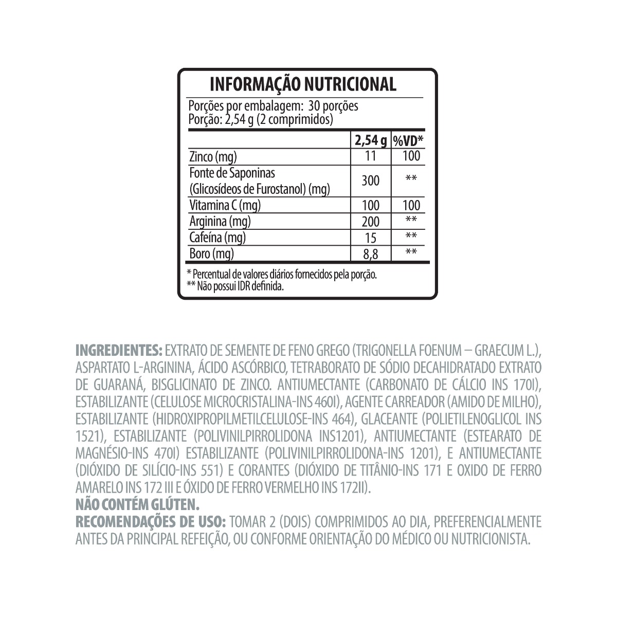 Tabela nutriciona Belt UP com feno-grego - suplemento para libido