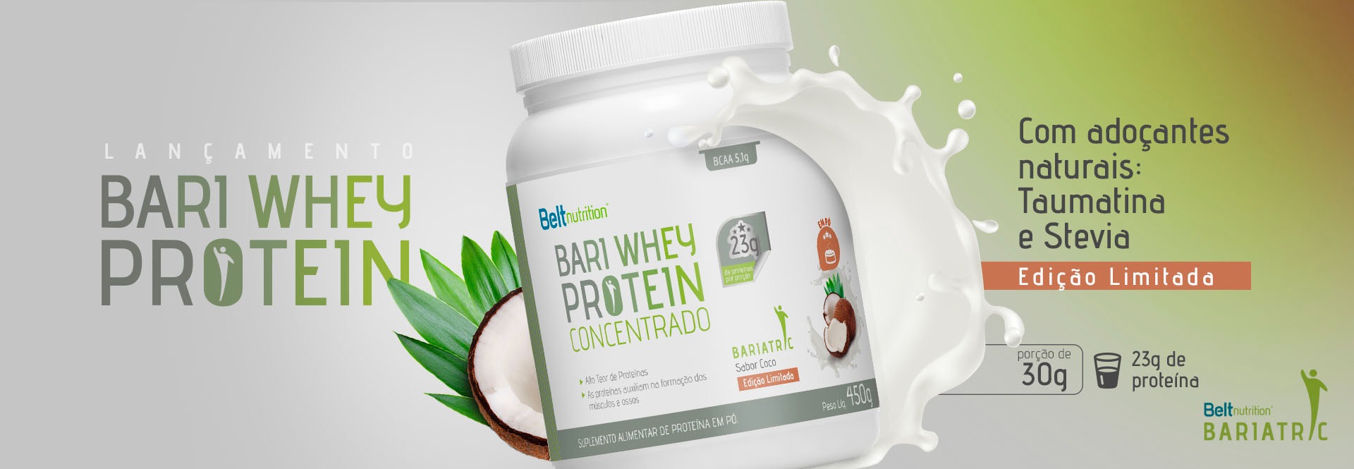 Whey Protein para Bariátricos Novo Sabor Coco com Taumatina e Stevia